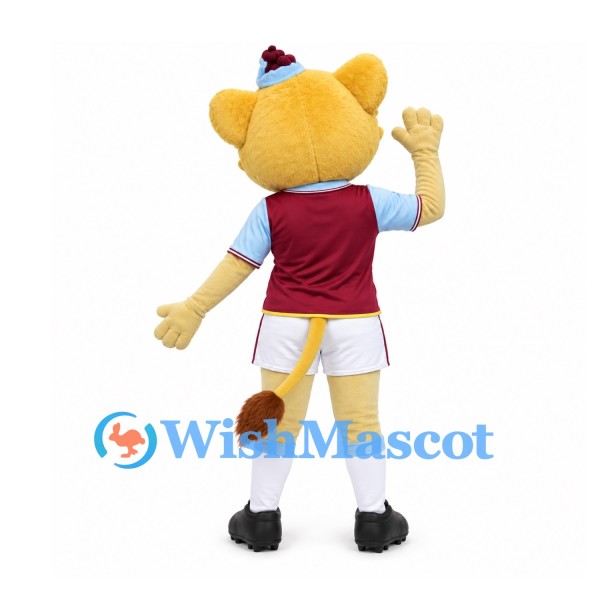 Lion Mascot Costume in Yellow with Burgundy Shirt White Shorts and Party Hat