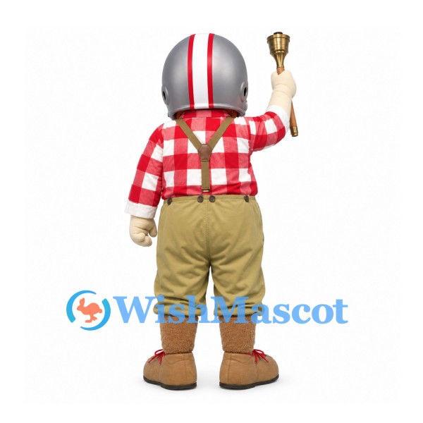 Lumberjack Mascot Costume with Red Beard Plaid Shirt and Football Helmet