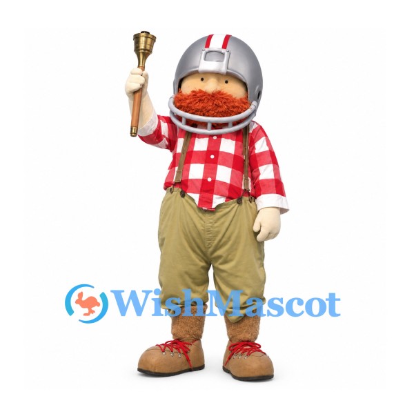 Lumberjack Mascot Costume with Red Beard Plaid Shirt and Football Helmet