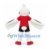 Owl Mascot Costume in White with Red Sports Shirt and Black Shorts