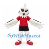 Owl Mascot Costume in White with Red Sports Shirt and Black Shorts