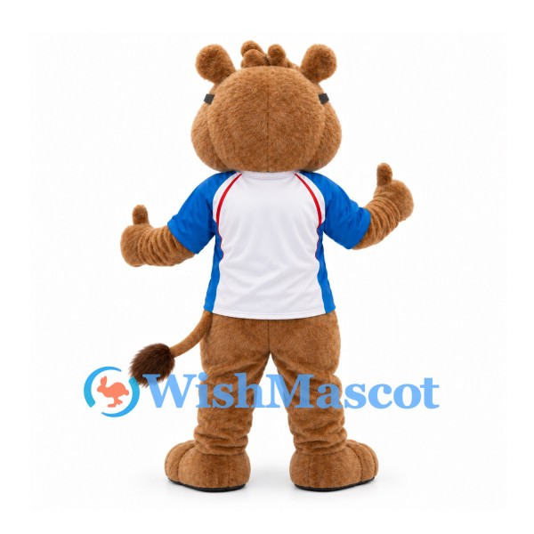 Giraffe Mascot Costume in Tan with Sunglasses and White Sports Shirt