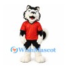 Wolf Mascot Costume in Black and White with Red Shirt