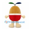 Seed Character Mascot Costume in Tan and Red with Two Top Leaves