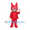 Cat Superhero Mascot Costume in Red with Mask and Cape