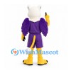 Griffin Mascot Costume in White and Yellow with Purple Sports Uniform