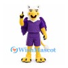 Griffin Mascot Costume in White and Yellow with Purple Sports Uniform