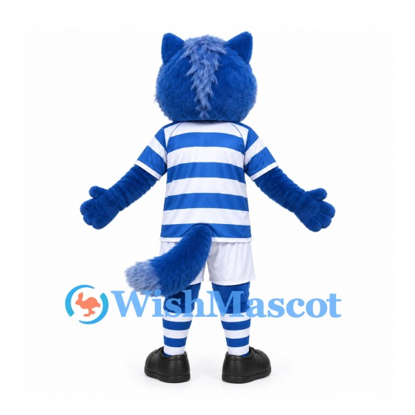 Cat Mascot Costume in Blue with Striped Shirt and White Shorts
