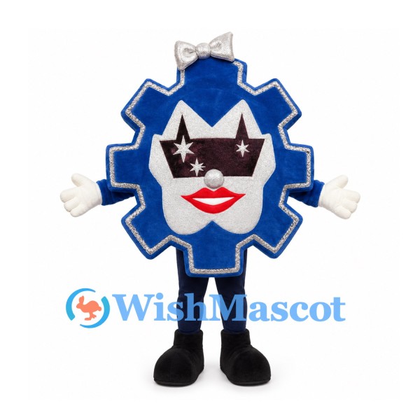 Gear Mascot Costume in Navy with Crown Sunglasses and Red Lips