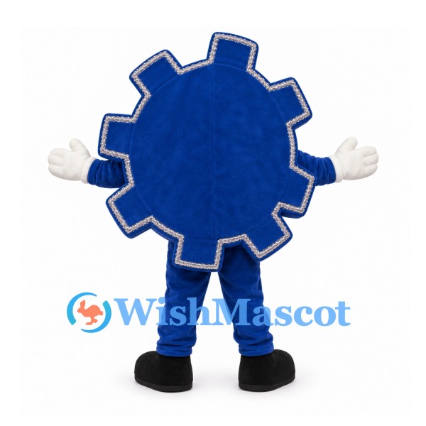 Gear Mascot Costume in Navy with Crown Sunglasses and Grinning Face