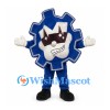 Gear Mascot Costume in Navy with Crown Sunglasses and Grinning Face