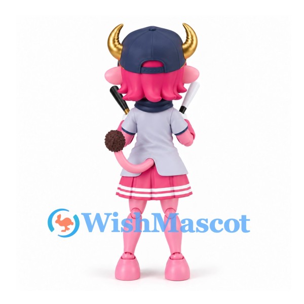 Clown Mascot Costume in Pink and White with Horned Baseball Cap