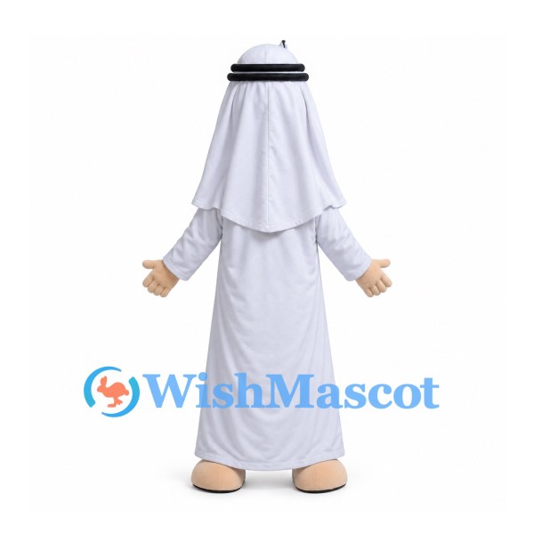 Man Mascot Costume with Black Beard White Robe and Headscarf