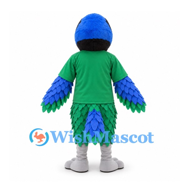 Bird Mascot Costume in Blue and Green with Green Shirt and Layered Feathers