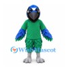 Bird Mascot Costume in Blue and Green with Green Shirt and Layered Feathers