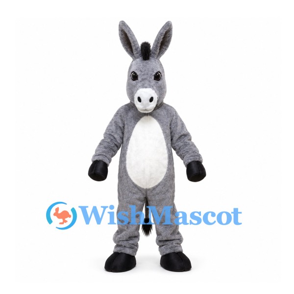 Donkey Mascot Costume in Gray with White Muzzle and Belly