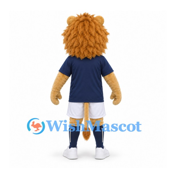 Lion Mascot Costume in Gold with Navy Shirt and White Sports Shorts