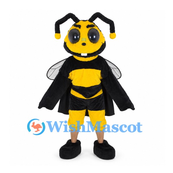 Bee Superhero Mascot Costume in Yellow and Black with Cape and Wings