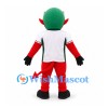 Devil Mascot Costume in Red with Green Hair and White Sports Shirt