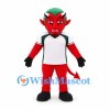 Devil Mascot Costume in Red with Green Hair and White Sports Shirt