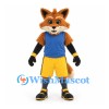 Fox Mascot Costume in Orange with Blue Shirt and Yellow Shorts