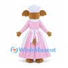 Dog Mascot Costume in Brown with Pink Gingham Dress and White Apron