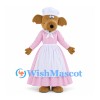 Dog Mascot Costume in Brown with Pink Gingham Dress and White Apron