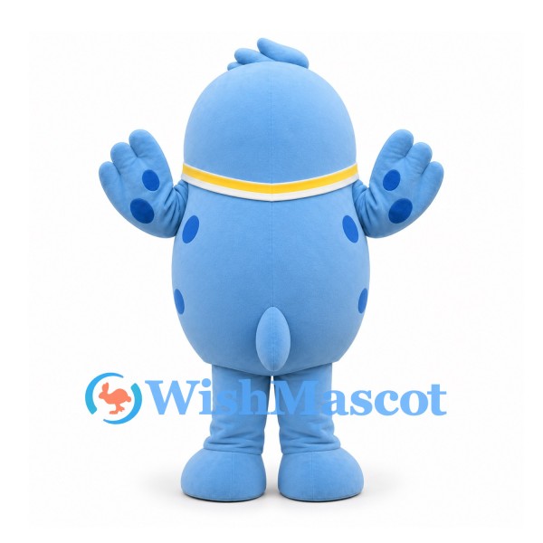 Seal Mascot Costume in Blue with Cream Belly and Yellow Neck Trim