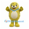 Seal Mascot Costume in Yellow with Dark Spots and Blue Neck Trim
