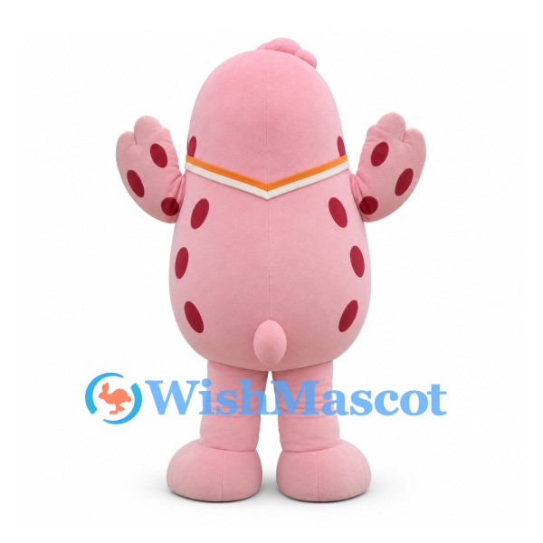 Seal Mascot Costume in Pink with Dark Spots and Orange Neck Trim