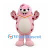 Seal Mascot Costume in Pink with Dark Spots and Orange Neck Trim