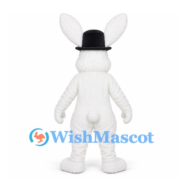 Rabbit Mascot Costume in White with Black Top Hat