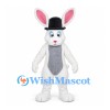 Rabbit Mascot Costume in White with Black Top Hat