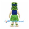 Tiki Character Mascot Costume with Green Grass Skirt and Leaf Hair
