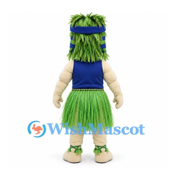Tiki Character Mascot Costume with Green Grass Skirt and Leaf Hair