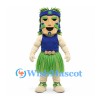 Tiki Character Mascot Costume with Green Grass Skirt and Leaf Hair