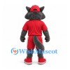Wolf Mascot Costume in Gray with Red Sports Uniform and Cap