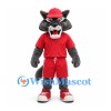 Wolf Mascot Costume in Gray with Red Sports Uniform and Cap