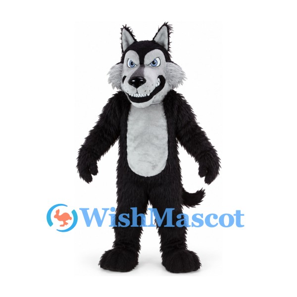 Wolf Mascot Costume in Black and Gray with White Chest
