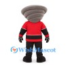 Tornado Mascot Costume in Gray with Red Hockey Jersey and Black Trousers