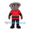 Tornado Mascot Costume in Gray with Red Hockey Jersey and Black Trousers