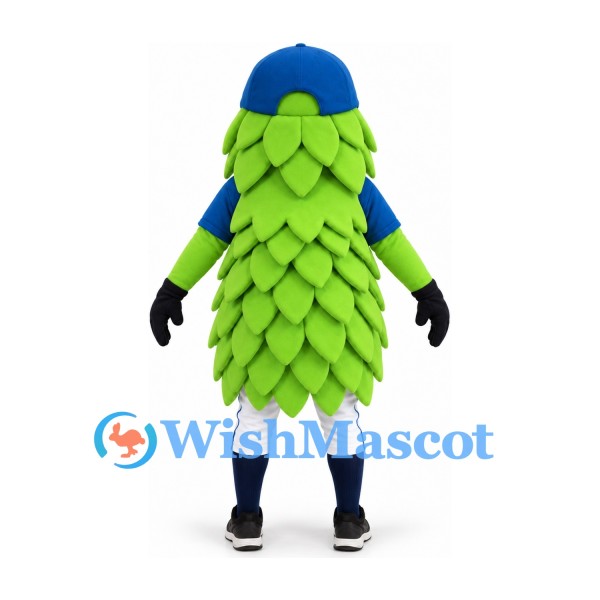 Hop Cone Mascot Costume in Green with Blue Cap and White Shorts