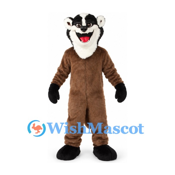 Badger Mascot Costume in Brown with Black and White Face