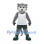 Cougar Mascot Costume in Gray with White Basketball Jersey and Green Shorts