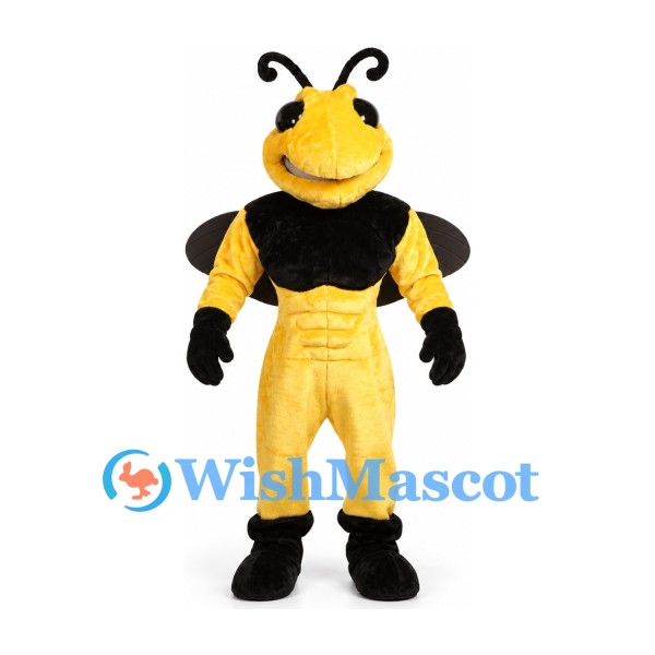 Bee Mascot Costume in Yellow and Black with Muscular Torso and Wings