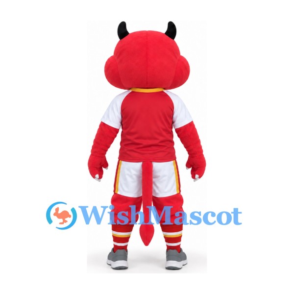 Devil Mascot Costume in Red with Red and White Sports Uniform
