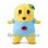 Pear Mascot Costume in Yellow with Blue Shirt and Green Leaf