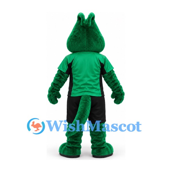 Crocodile Mascot Costume in Dark Green with Green Shirt and Black Shorts