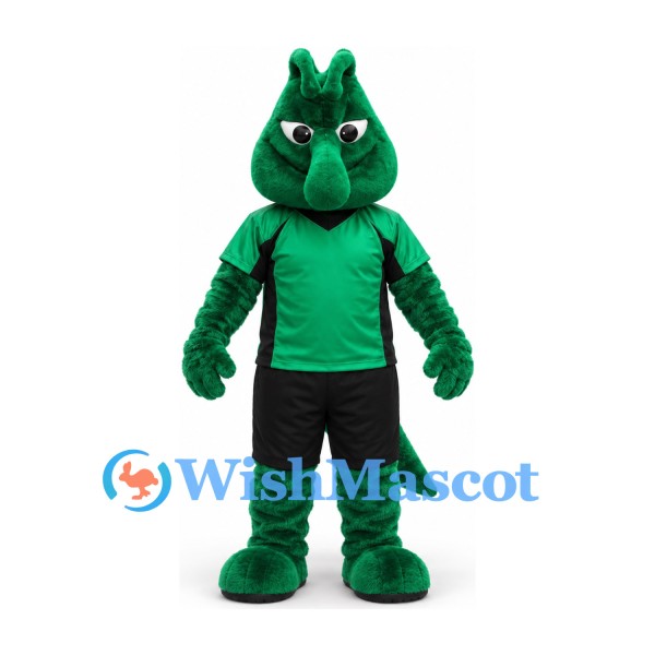 Crocodile Mascot Costume in Dark Green with Green Shirt and Black Shorts