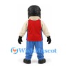Man Mascot Costume with Black Hair Sunglasses Red Vest and Blue Trousers